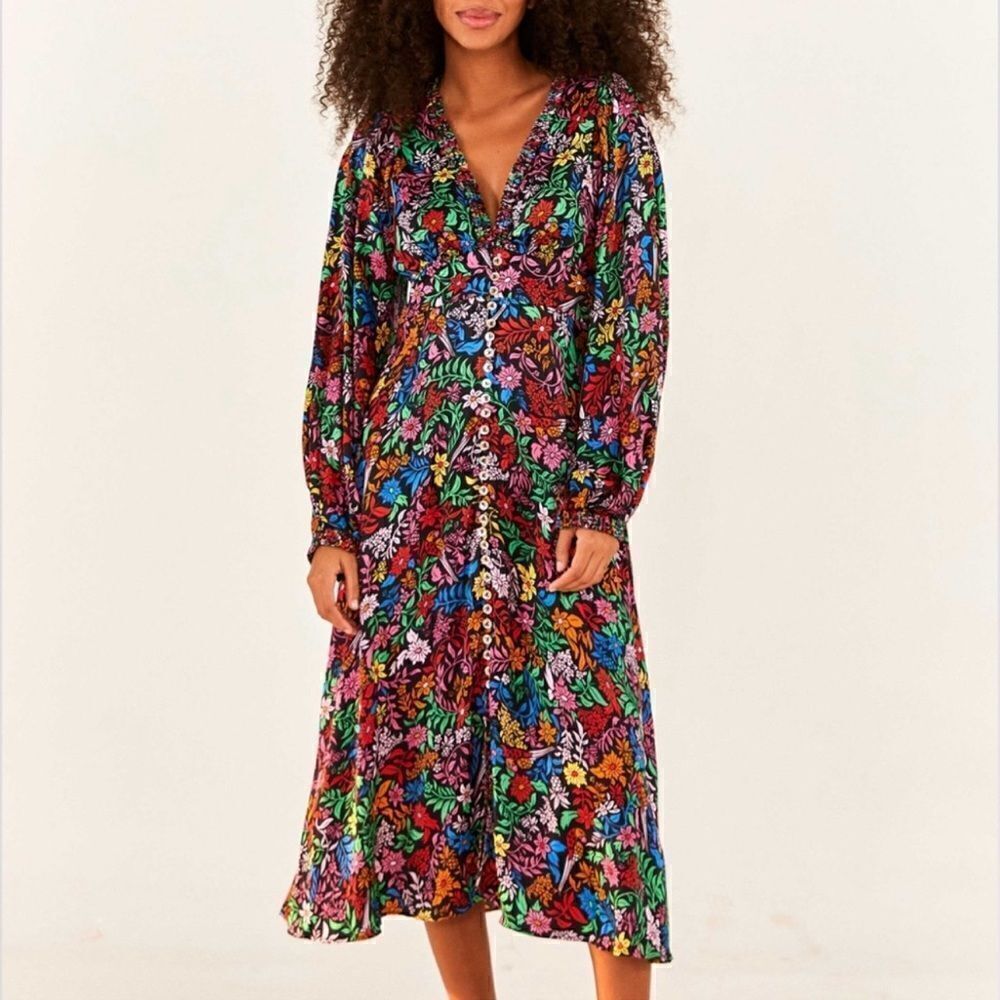 NWT Farm Rio Tropical Garden Lenzing Ecovero Viscose Midi Dress Small